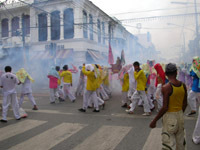 The processions are accompanied by loud firecrakers