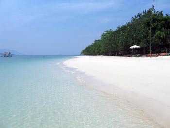 the eastern beach of Koh Rang Yai is a beautiful stretch of sand with inviting, clear water.