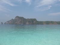 there are clear waters and beautiful views around  the Phi Phi islands